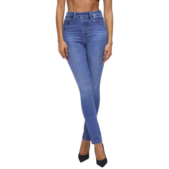 Good American Power Stretch Pull On Skinny Jeans Womens Size‎ Small Indigo Blue - Picture 1 of 7